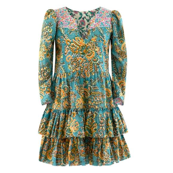 Alix of Bohemia Squash blossom Dress Size M Turqoise patchwork whimsical floral - Picture 13 of 13